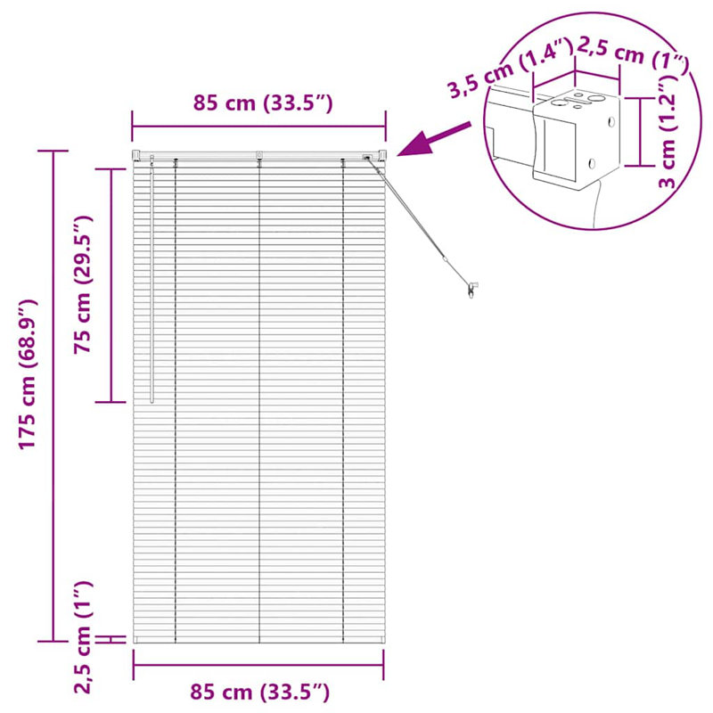 Horizontal/Venetian blind, Dark Gray, 175cm L x 85cm W