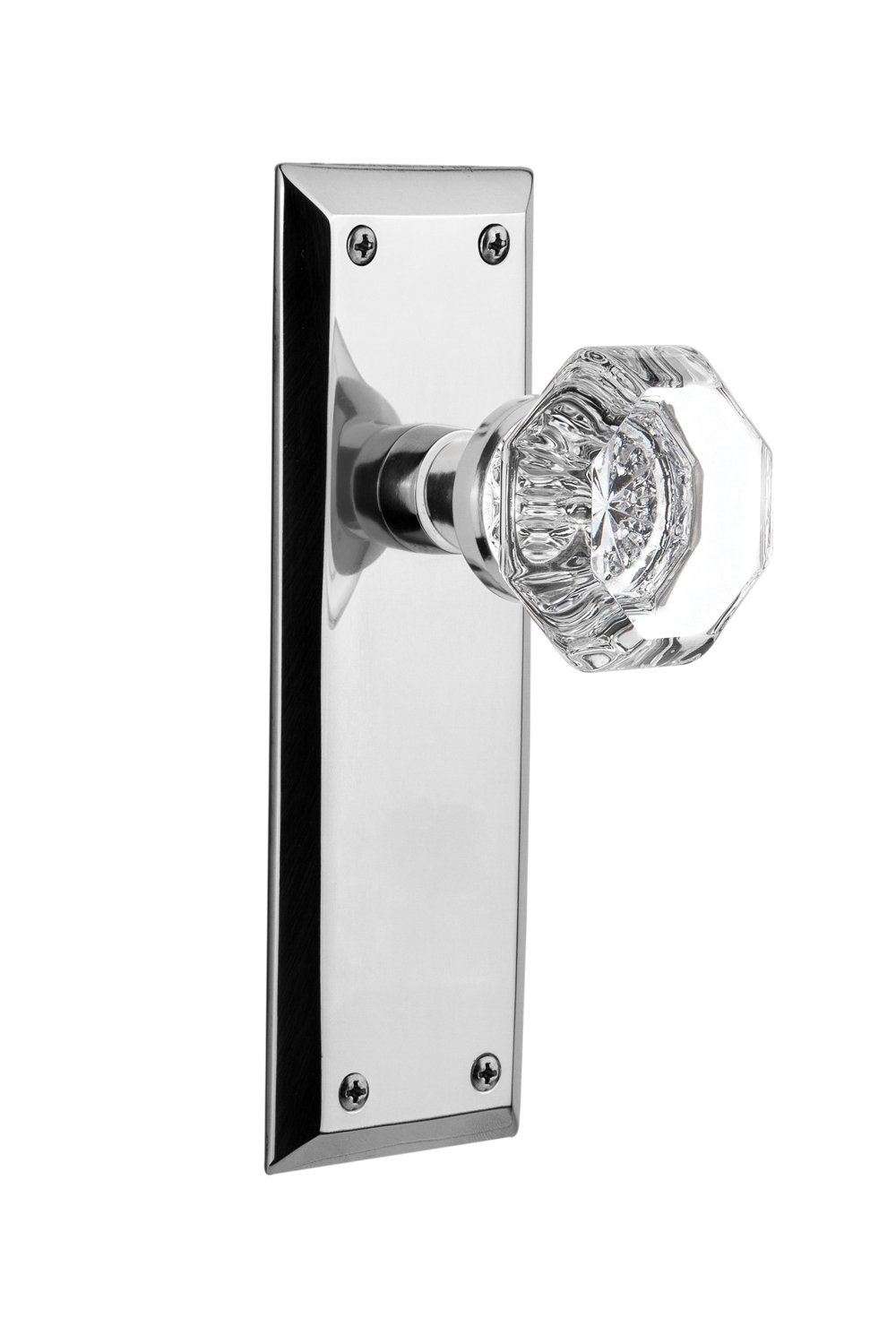 Waldorf Door Knob with New York Plate, Bright Chrome, 2-3/8"