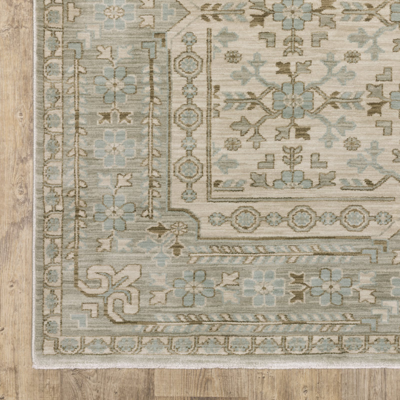 Graicyn Global Traditonal Beige/ Teal Area Rug, Runner 2'3" x 7'9"