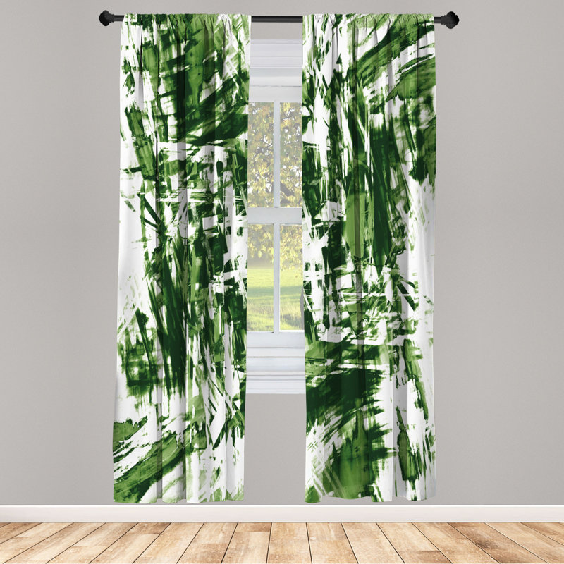 Microfiber Floral Semi-Sheer Rod Pocket Curtain Panels, 28" W x 95" L, Slimy Green