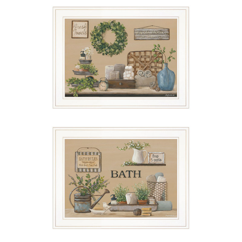 «Bath Time», vignette 2 pièces par Pam Britton, prête à accrocher, reproduction encadrée, H 15 po x l 1 po x P 19 po, Blanc