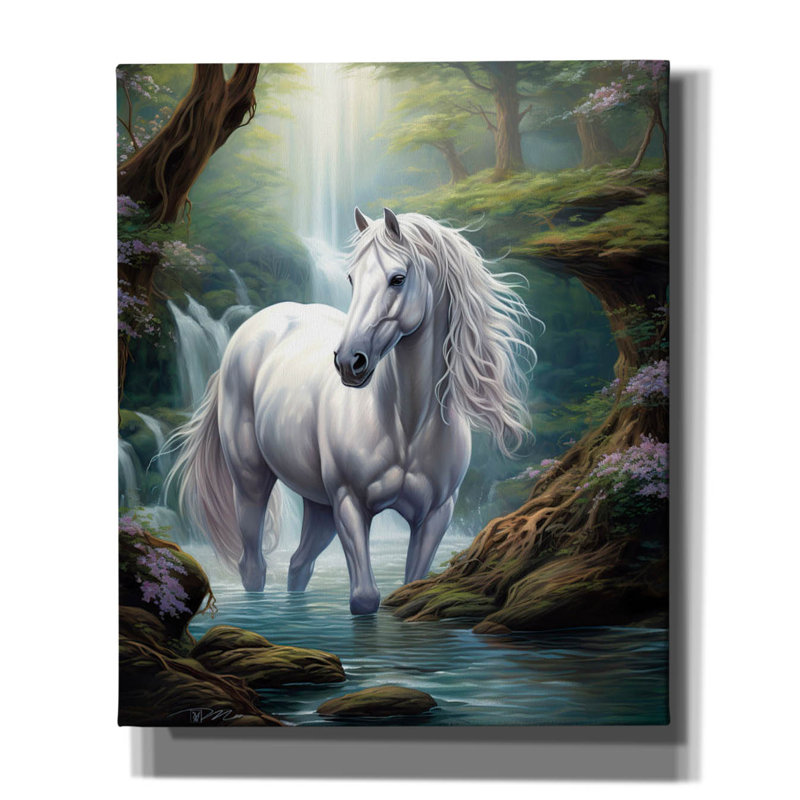 "Epic Graffiti" Fairy White Horse "par Momart, art mural sur toile, H 24 po x l 20 po x P 0,75 po