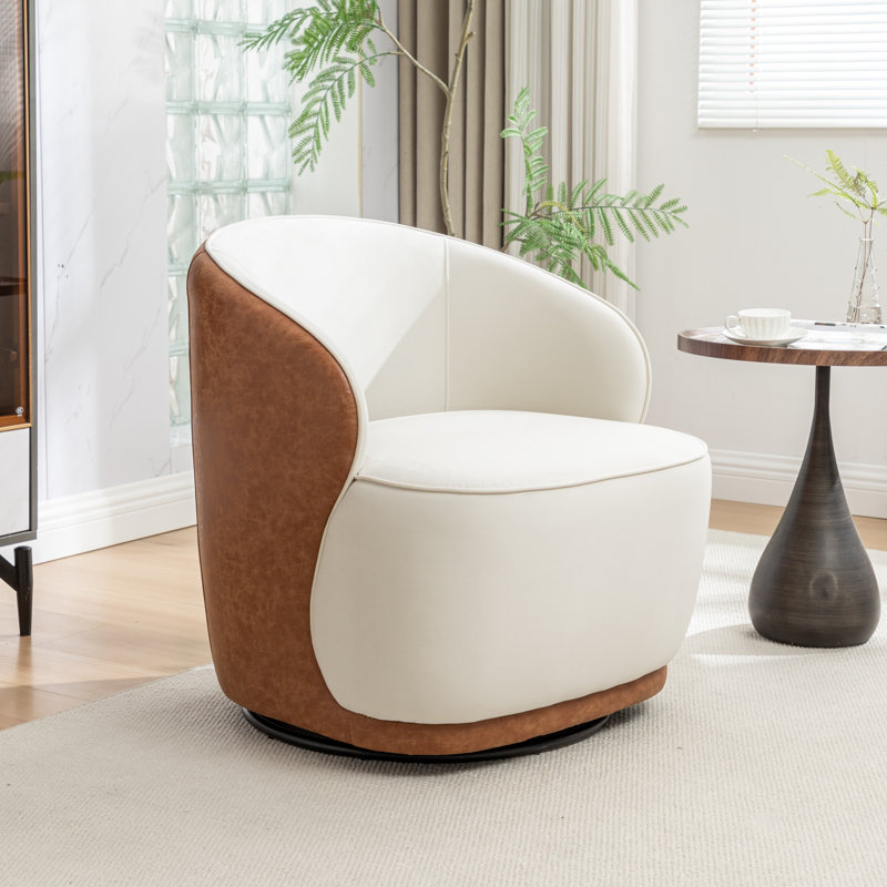 Fauteuil demi-tonneau pivotant en velours Stith, Velours brun / beige