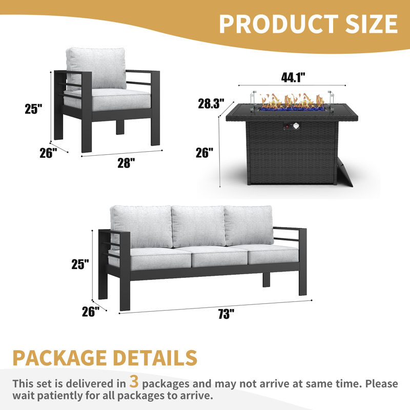 Alturas Standalone Product 4 Piece Sofa Seating Group With Cushions, Light Gray/Black