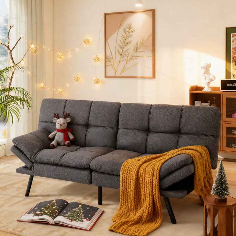 Canapé-lit futon convertible 71 po, Gris