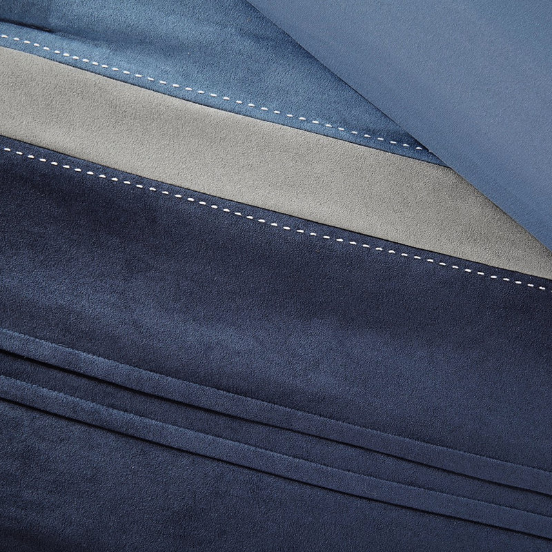 Édredon 7 pièces bleu marine pour lit très grand avec tissu en microsuède et 2 taies décoratives plissées