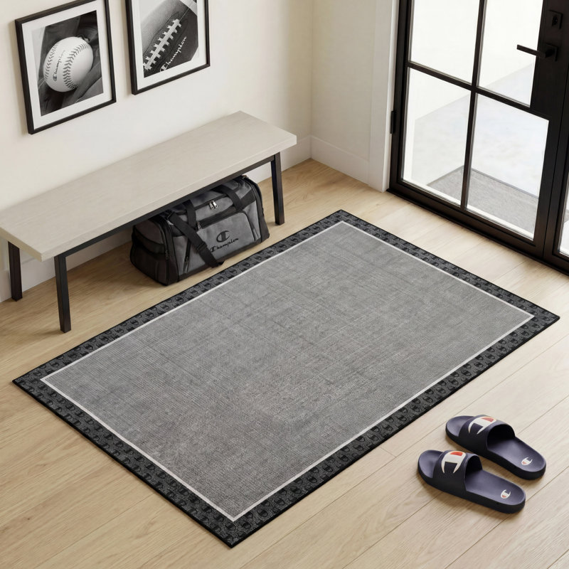 Tapis lavable imprimé Chenille Champion Carter, Gris foncé multicolore, 3' x 5'