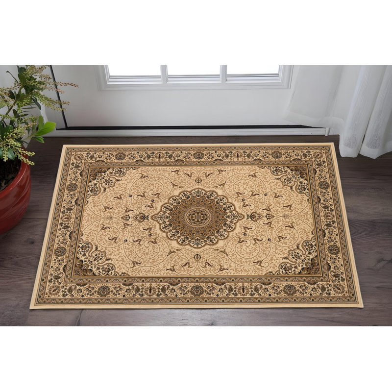 Tapis oriental beige et brun 2 pi x 3 pi