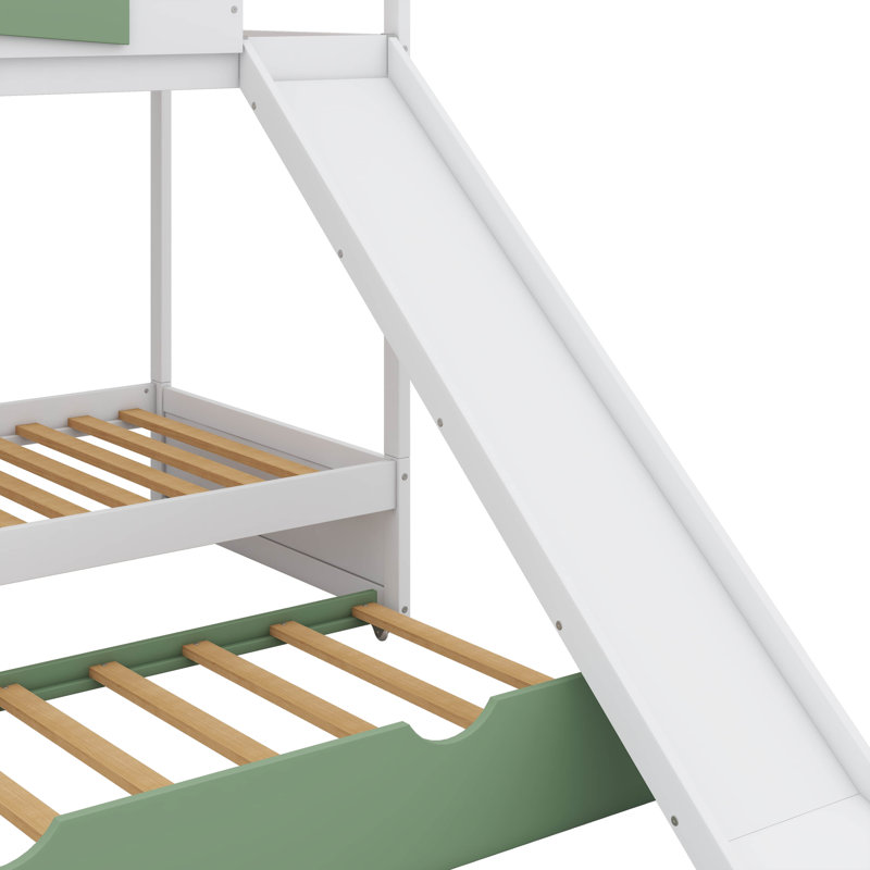 Lit superposé simple sur le thème de la maison avec glissière convertible et lit gigogne