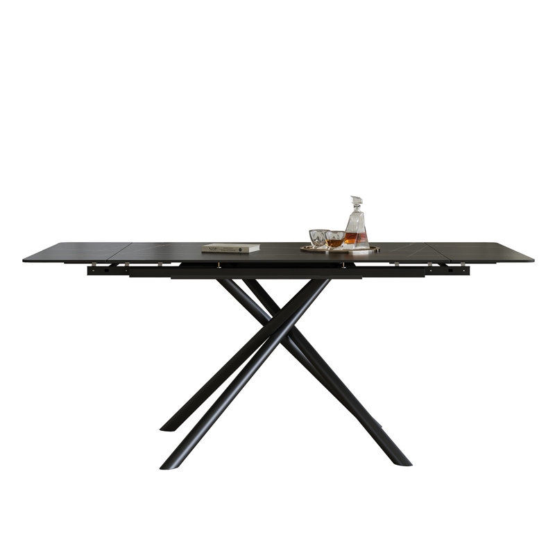 Retractable Sintered Stone Dining Table (Table Only), Black