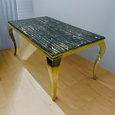 Louis 180cm L x 90cm W 4-Leg Black and Gold Marble Top Rectangular Dining Table