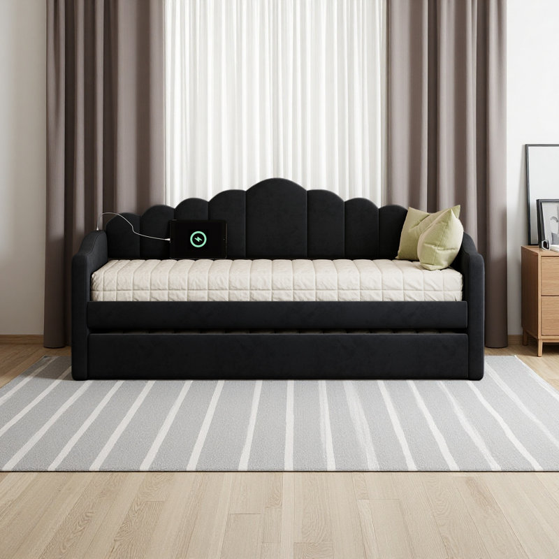 Twin Size Upholstered Daybed With Trundle, Black