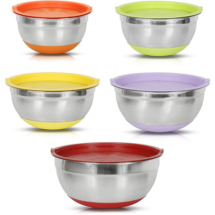 5 Colorful Stainless Steel Mixing Bowls Set with Lid – R & B Import