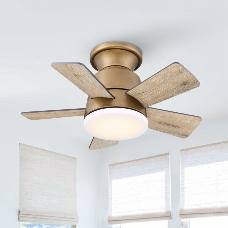 Ventilateur de plafond 24 po avec lumières DEL Tavontae, Chêne / naturel