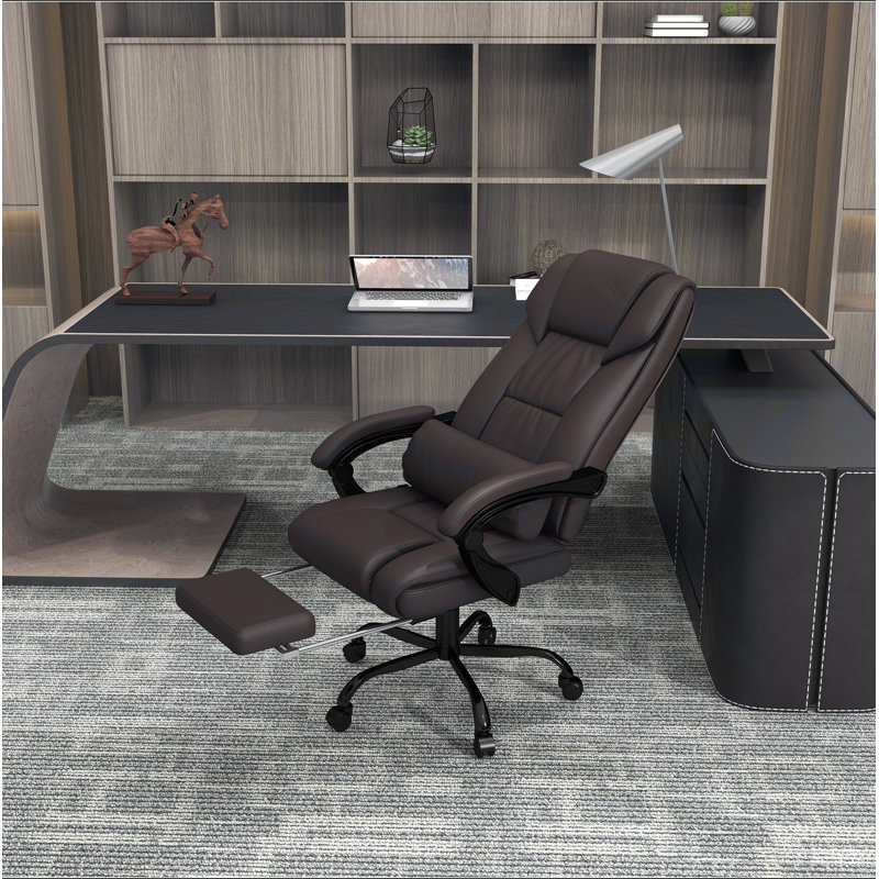 Fauteuil de bureau à massage à haut dossier avec 6 points de vibration, fauteuil de bureau réglable en hauteur, fauteuil de bureau inclinable avec repose-pieds rétractable et télécommande