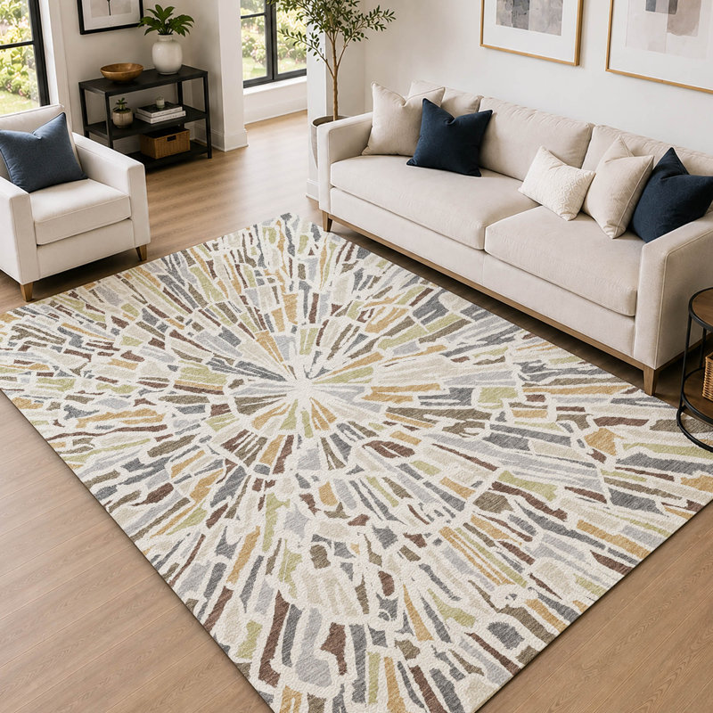 Tapis moderne Villers AMF2514 de qualité supérieure, lavable à la machine, Ivoire ivoire, 10 pi x 14 pi