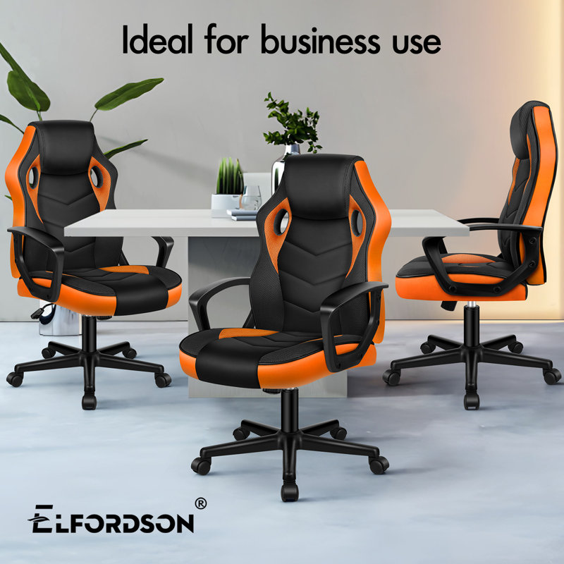 Inbox Zero Adjustable Faux Leather Swiveling PC & Racing Game Chair, Orange