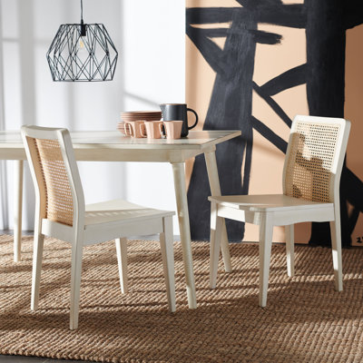 Montclair 18.46''H Side Chair Set of 2 – Coastal Dining Chairs with Rattan Back and Rich Wood Finish