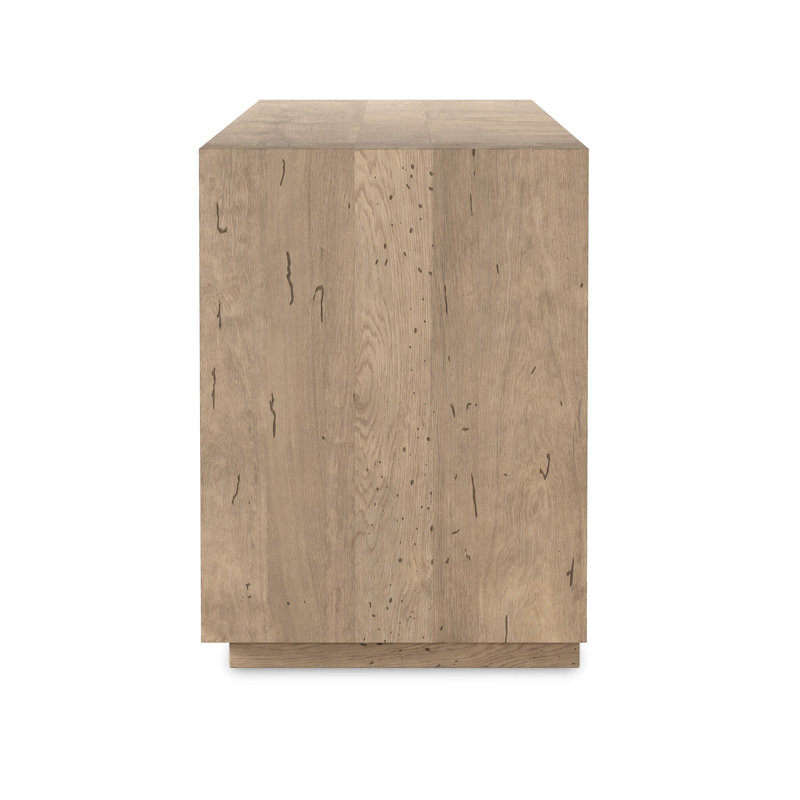 Abaso Media Console Table, Whitewash Rustic Wormwood Oak