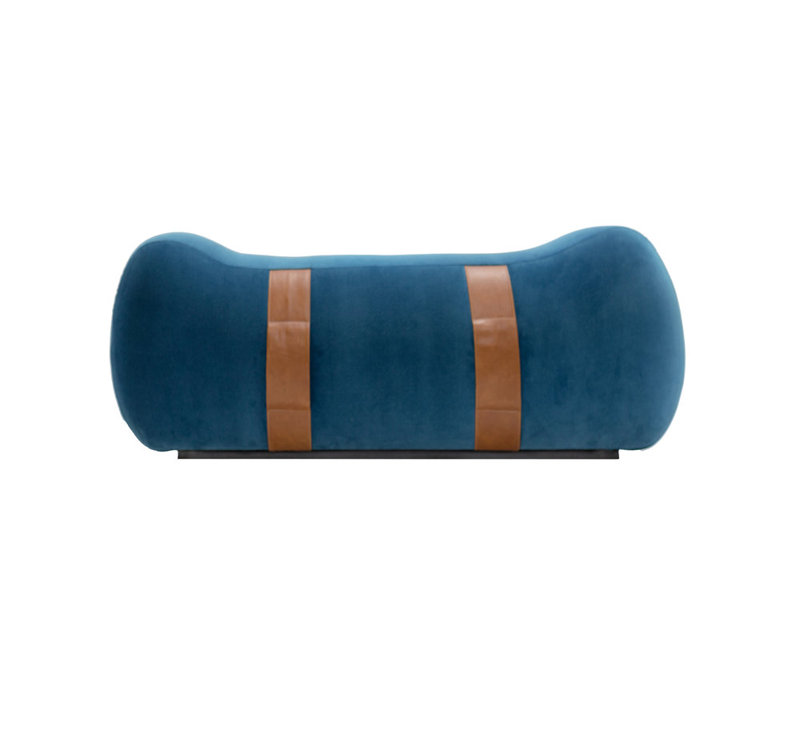 Milo Velvet Upholstered Bench, Ocean/Creme Brulee