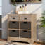 Armoire de rangement rustique avec deux tiroirs et quatre paniers en rotin classique-1678317984
