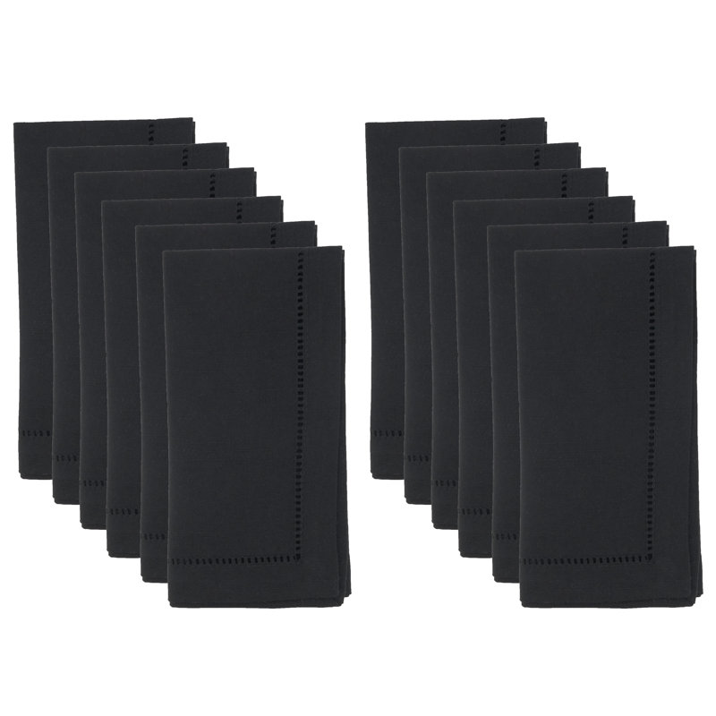 Black Polyester Dinner Napkins with Hemstitched Border, Set of 12