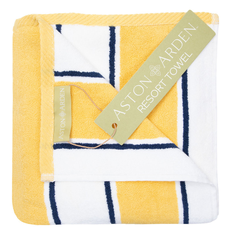 Aston & Arden Yellow/Navy Pinstriped Oversized Cotton Beach Towel 35x70