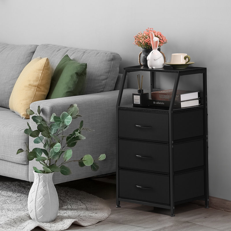 Commode 3 tiroirs avec tablette ouverte, Noir, 3