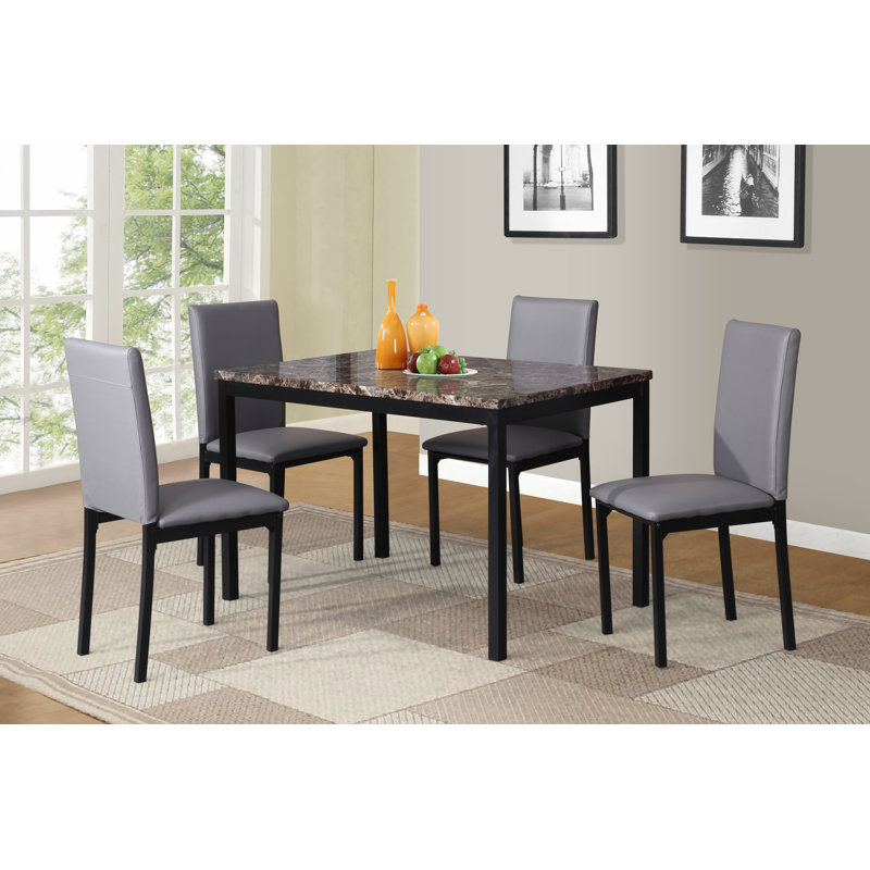 Bueschel 4 - Person Dining Set , Gray, Black Marble