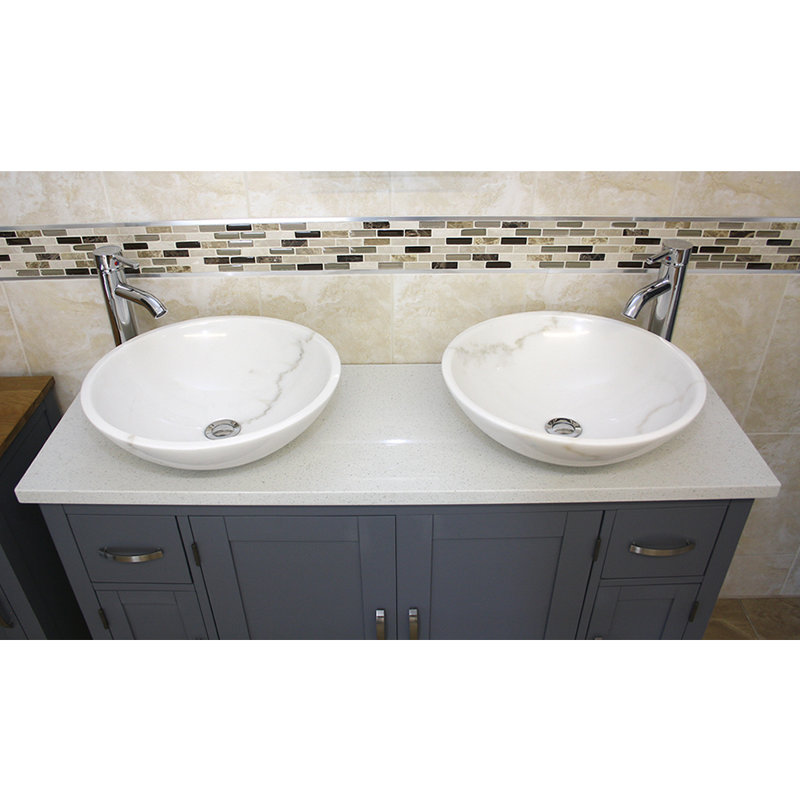 Maui 1230mm Double Bathroom Vanity with Vessel Stone Basin, White, White