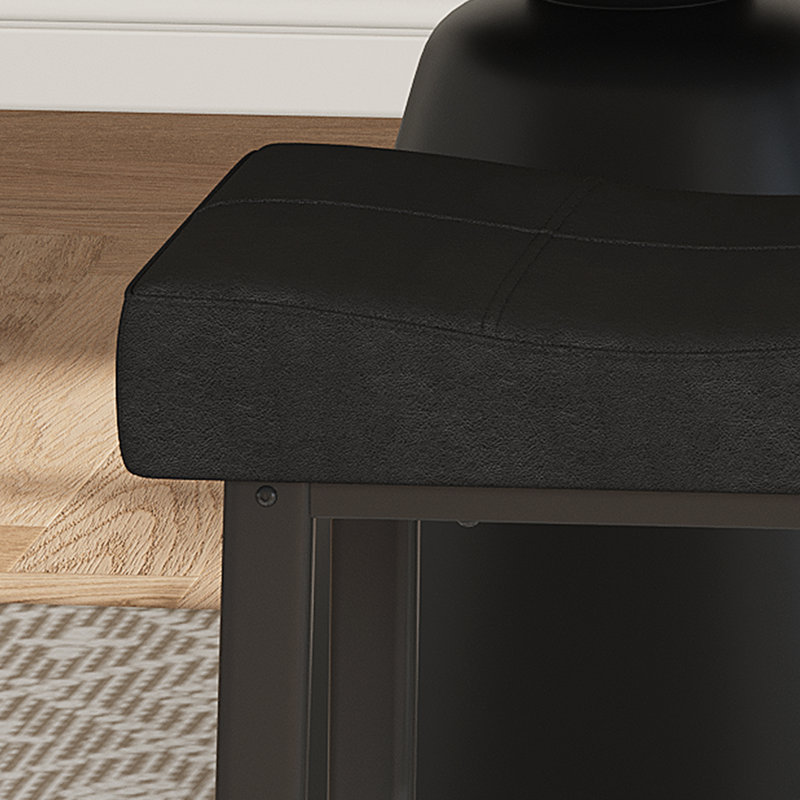 Upholstered Counter Stool with Metal Frame, Black + black cushion, 2 pieces