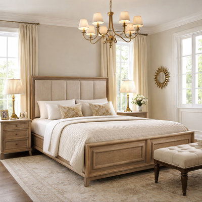 Upholstered Bed Frame with Channel Headboard and Solid Wood Base