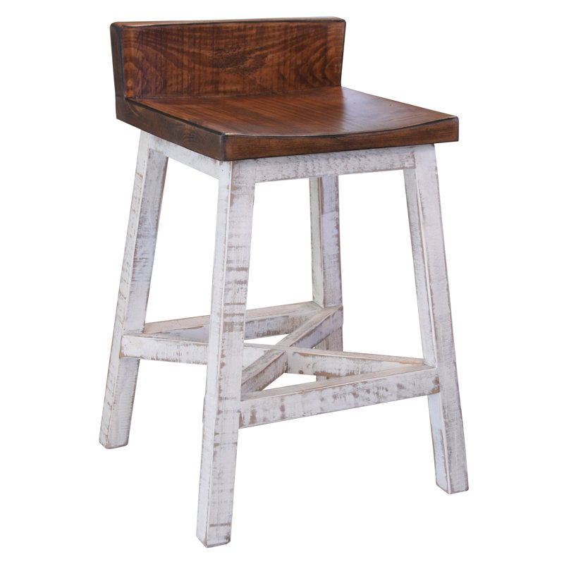 Foskey Solid Wood Counter Stool, White, Brown, Counter Stool (24” Seat Height)