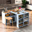 Îlot de cuisine gris moderne avec portes en verre cannelé, éclairage à DEL, prises de courant et lumières roulantes de rangement, prises de courant, 2 compartiments-34250703