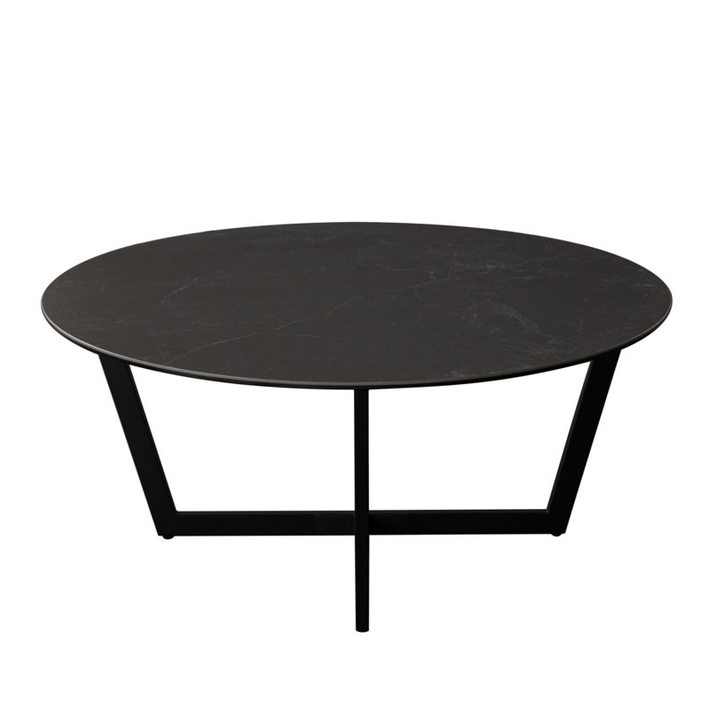 Table basse Onyx avec plateau en verre céramique noir et pieds en métal noir