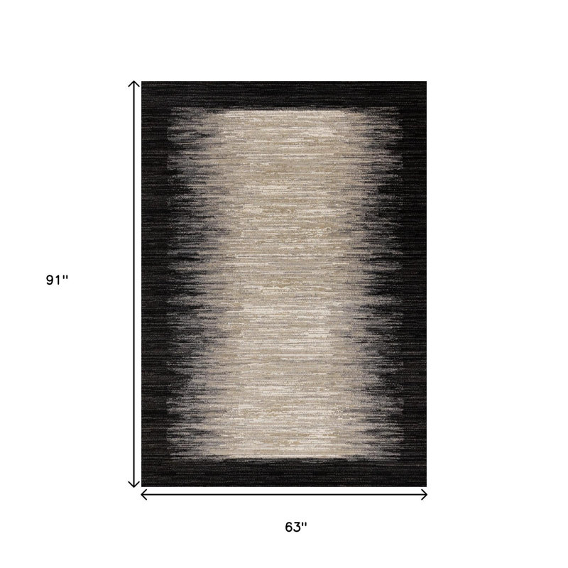 Tapis abstrait noir, gris et beige 5 pi x 8 pi