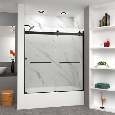 Porte de douche coulissante sans cadre Transoler Brianna, l 60 po x H 62 po, verre trempé transparent de 5/16 po