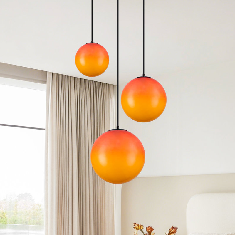 Suspension moderne à 3 lumières noir mat avec lustre en verre dégradé coucher de soleil