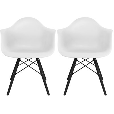 Set of 2 Mid Century Modern Dining Arm Chair with Wooden Dowel Legs