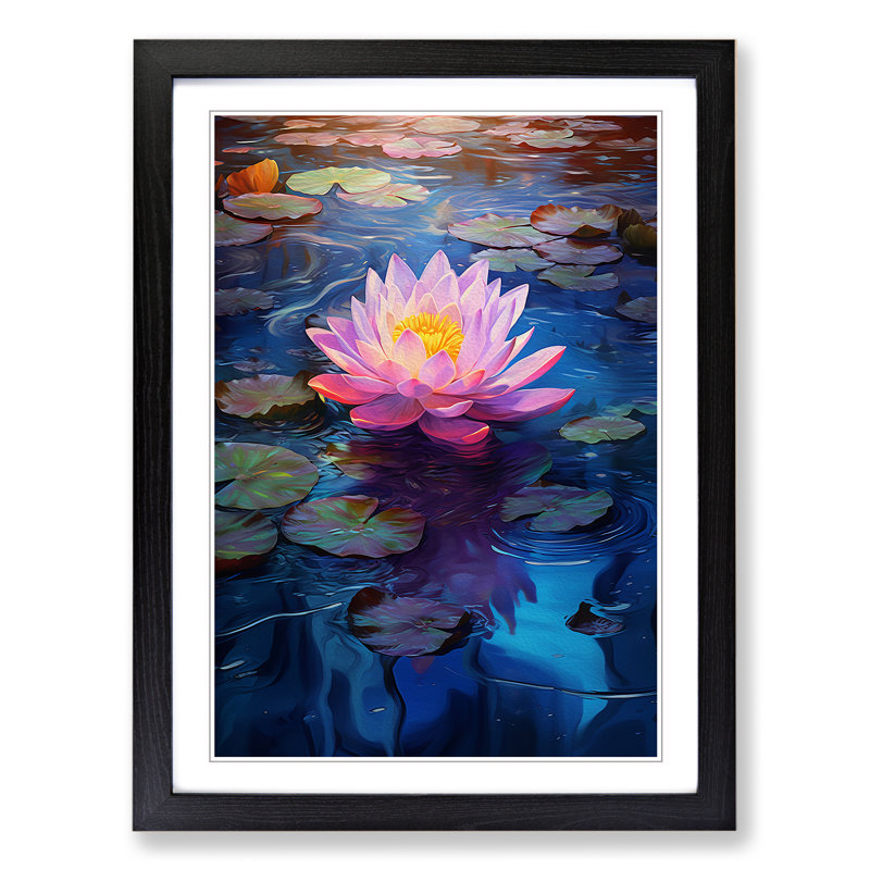 Water Lily Digital Art - Framed Print, 64cm H x 46cm W, Black Framed