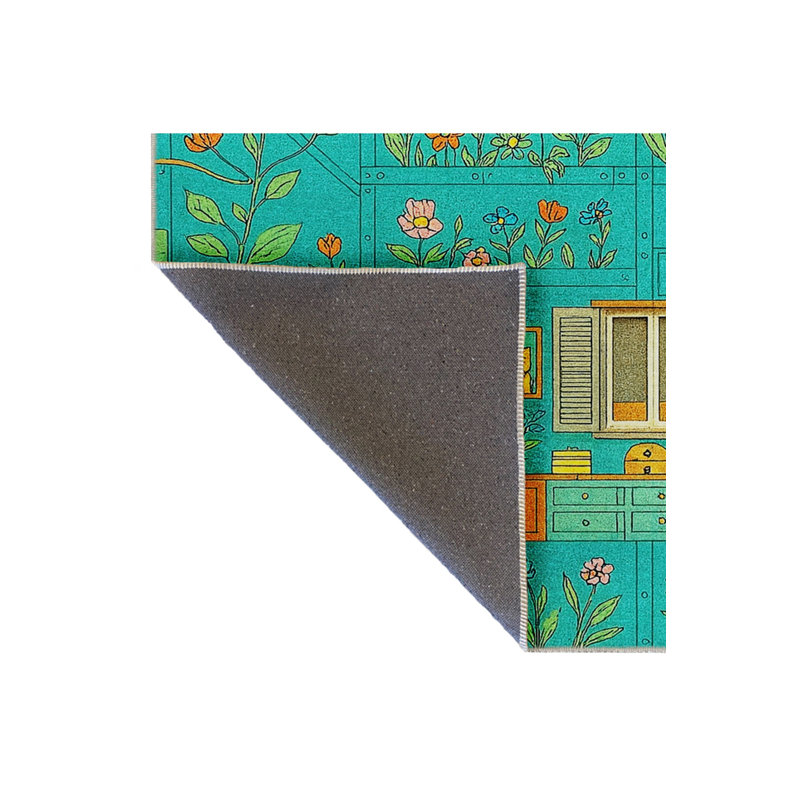 Tapis bleu tissé lavable rétro Mosso, 6 pi 7 po x 9 pi 10 po