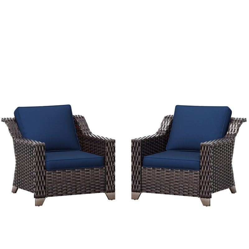 Wicker Outdoor Lounge Chair With Cushions, Blue