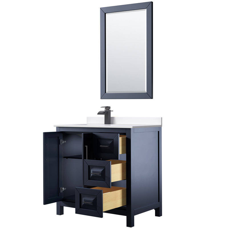 Daria 36'' W Single Vanity, Dark Blue, Matte Black, White Cultured Marble