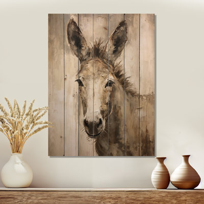 Portrait d'âne sophistiqué - art mural en bois d'âne sur bois de pin naturel