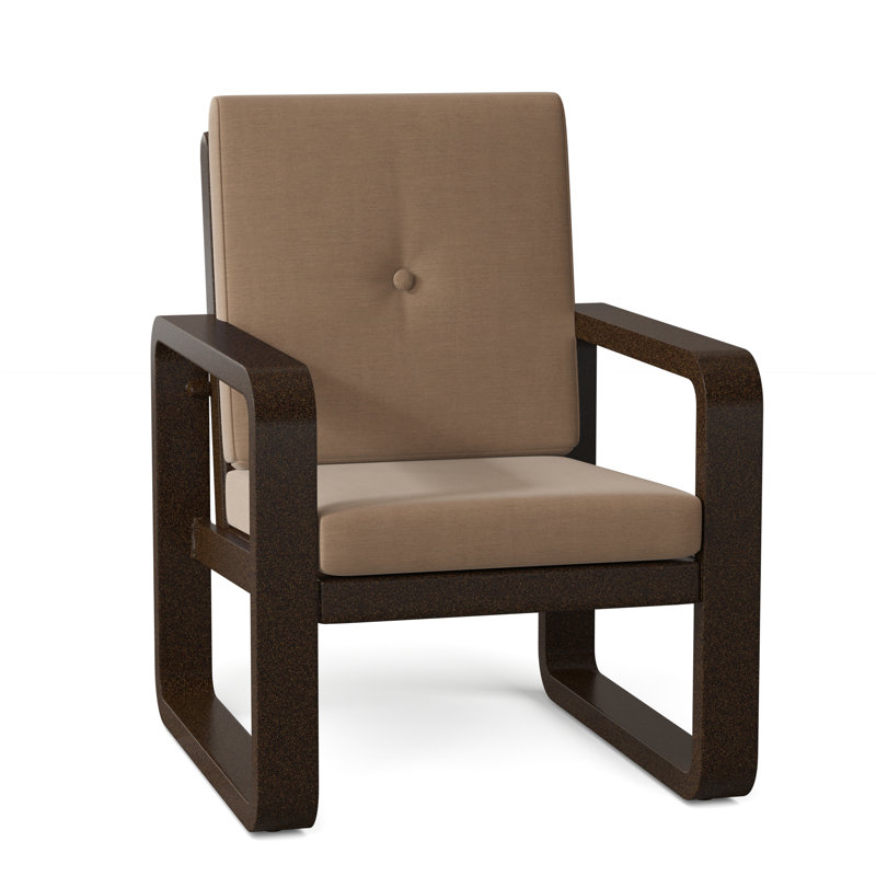 Chaise de patio avec coussin Vale, Toile Sunbrella® beige chiné, Brun châtaigne