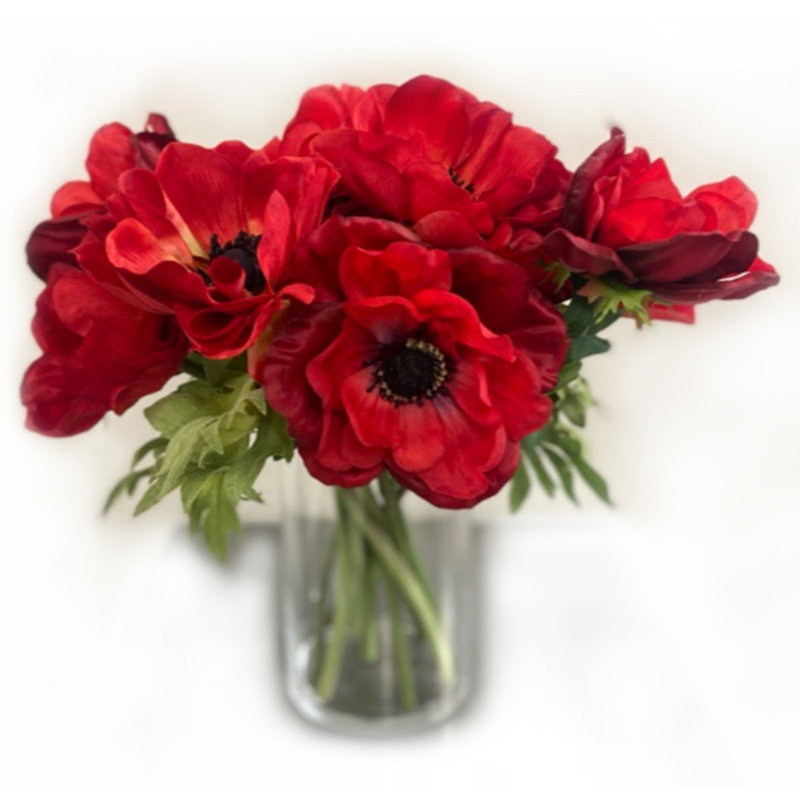 Anémonie dans un vase en verre rouge