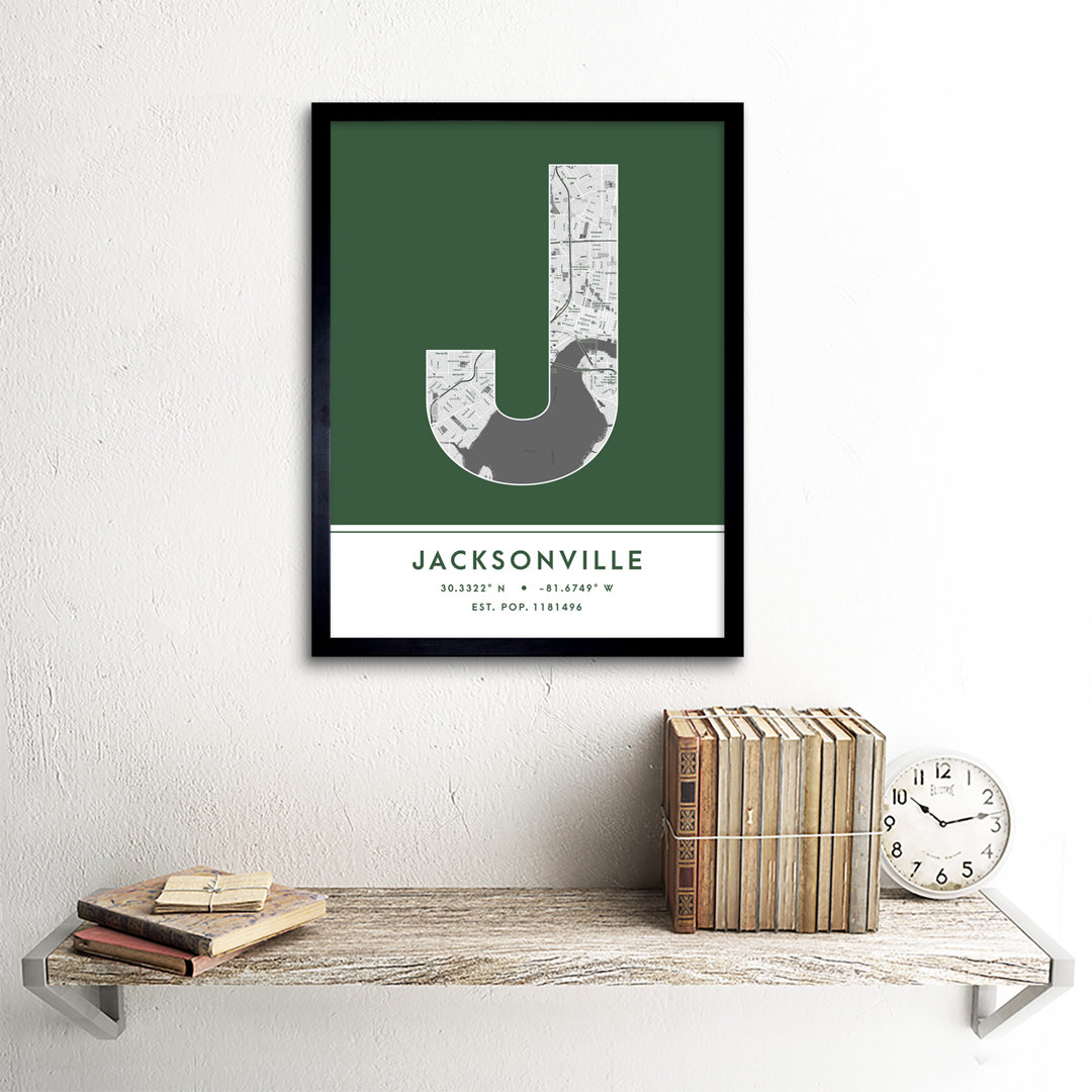 Jacksonville City Map Jacksonville Florida United States City Map Green - Single Picture Frame Typography