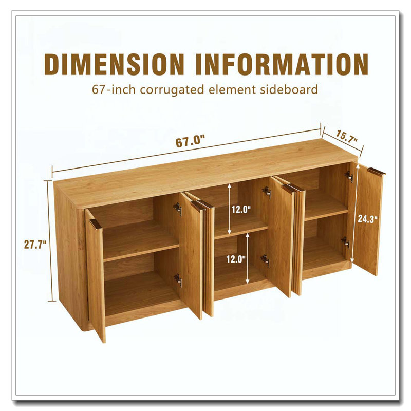 Armoire de rangement ondulée à 4 portes, Naturel