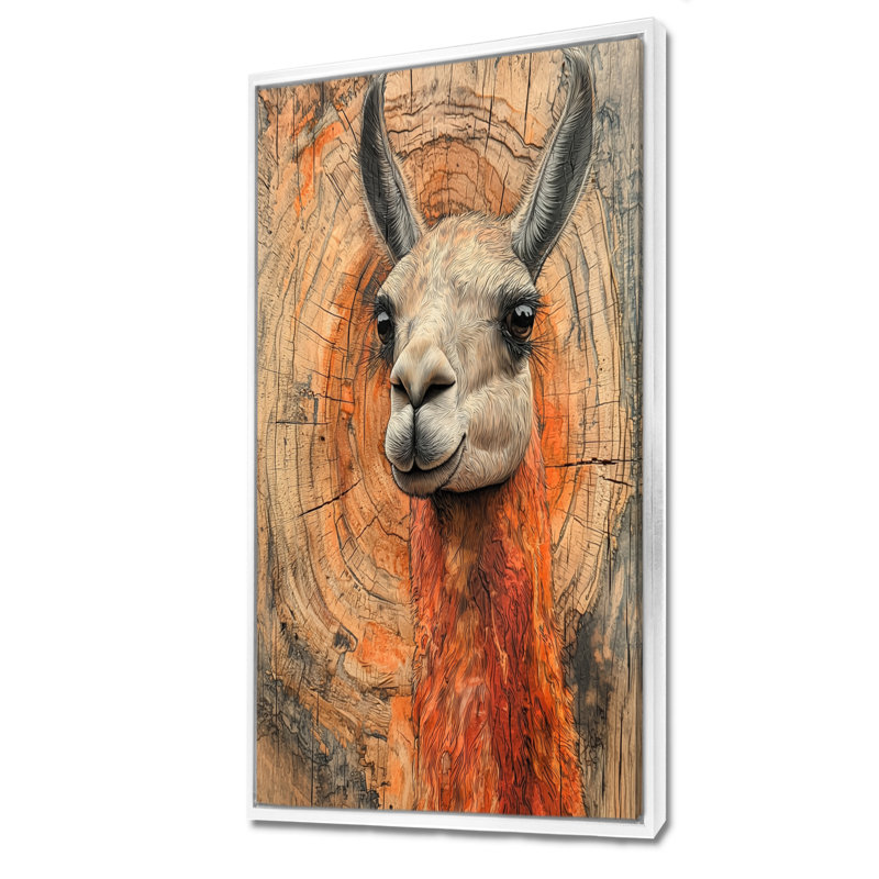 Gillison Llama Portrait At The Mountain, H 60 po x l 28 po, Reproduction avec cadre flottant, Blanc