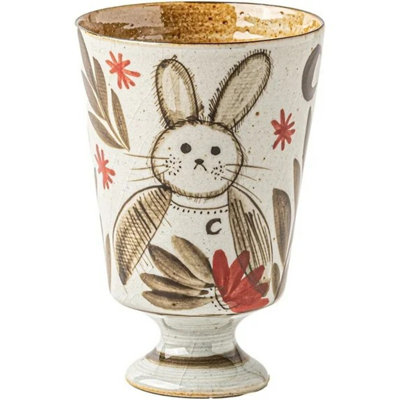 Mignon ensemble de grandes tasses en céramique à motif de lapins sur pied (2 pièces), fait à la main, motif animal rétro